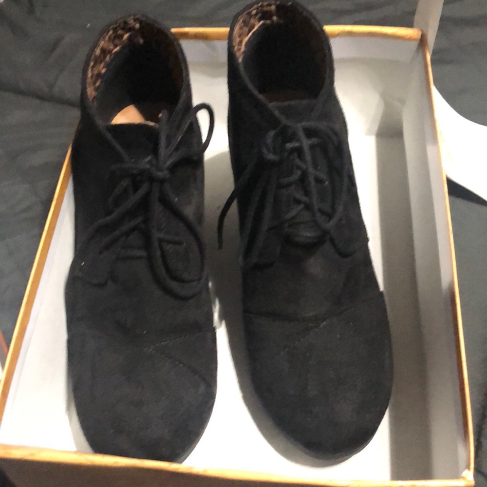 Black suede leather wedge bootie